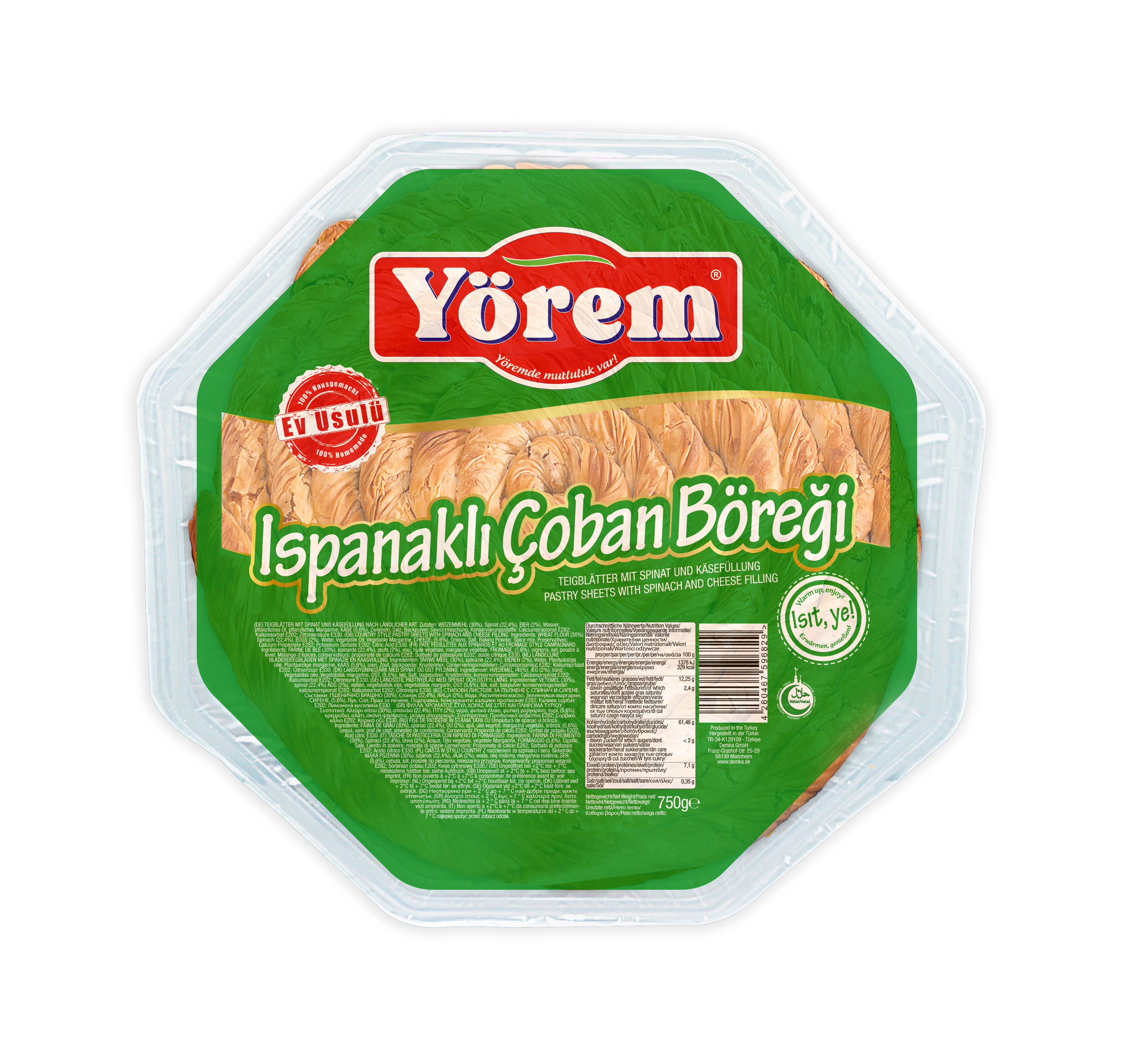 YOREM ISPANAKLI PEYNIRLI KOY BOREK 750gr  (patisserie salé épinards fromage)