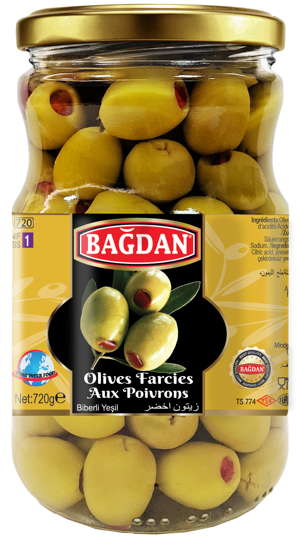 BAGDAN CAM YESIL ZEYTIN BIBERLI  (olives vertes farcis aux poivron)