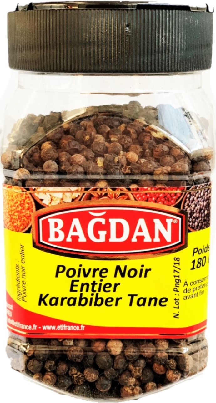 BAGDAN KARABIBER PET KAVANOZ 12x180gr ( poivre noir entier pot plastique)