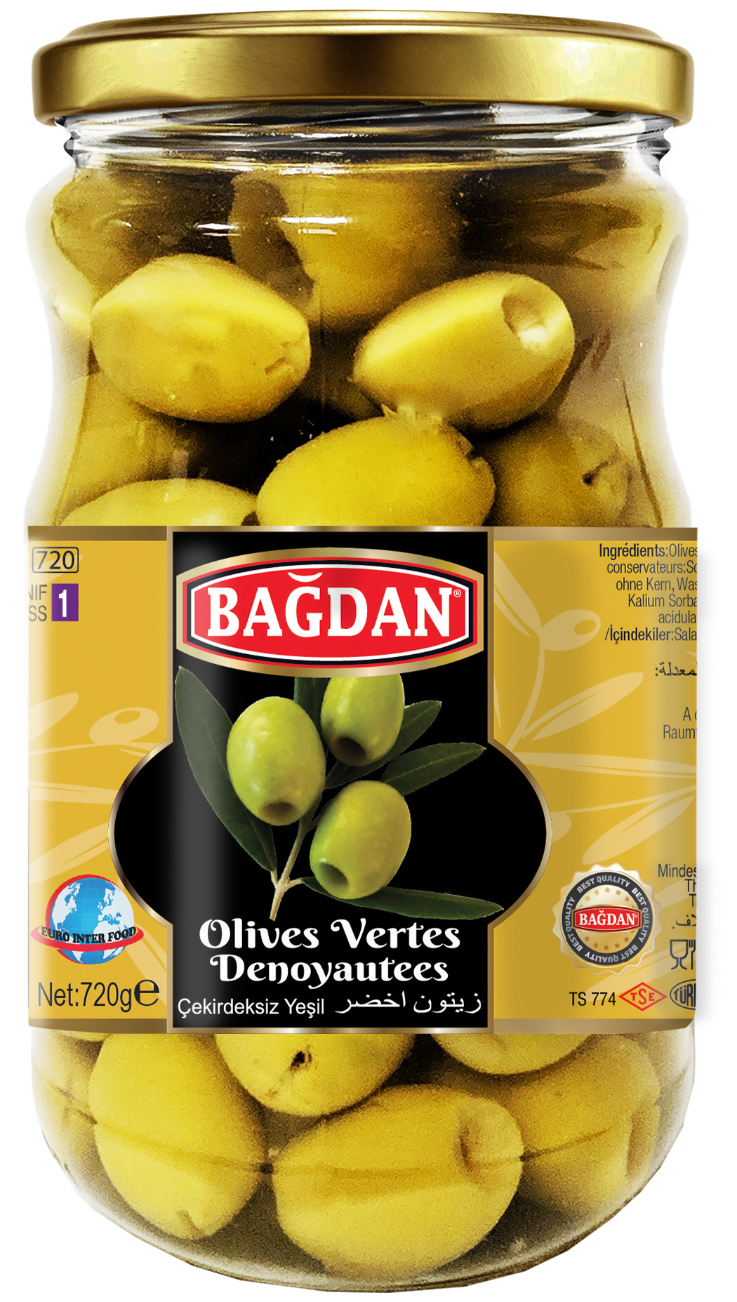 BAGDAN CAM YESIL ZEYTIN CEKIRDEKSIZ  (olives vertes dénoyautées)