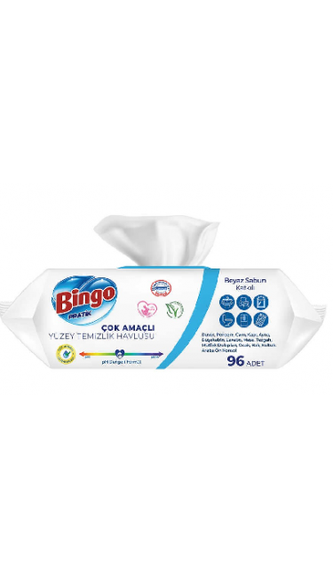 BINGO YUZEY TEMIZLIK HAVLUSU BEYAZ SABUN 12X96PCS (lingette nettoyant Multi-Usages- Savon Blanc)